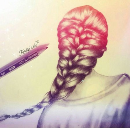 Нарисованная девушка с косой