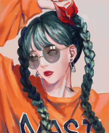 Девушка с двумя косичками арт