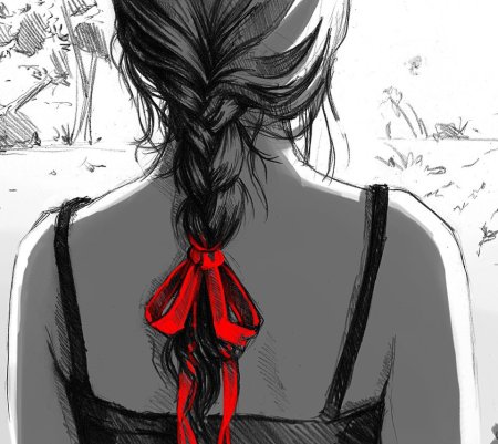 Нарисованная девушка со спины