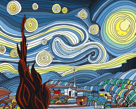 Ван Гог Звездная ночь ниткография