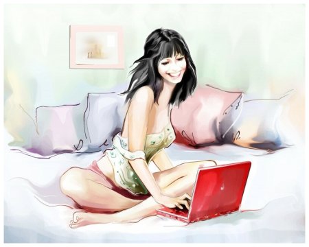 Девушка с ноутбуком арт