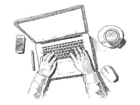 Человек за компьютером скетч