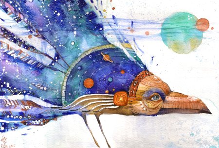 Акварельные работы с космосом
