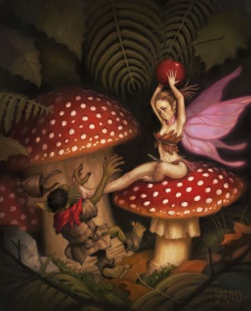 Картинки - рисунки девушка с грибами