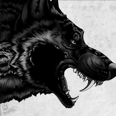 Волк с открытой пастью арт