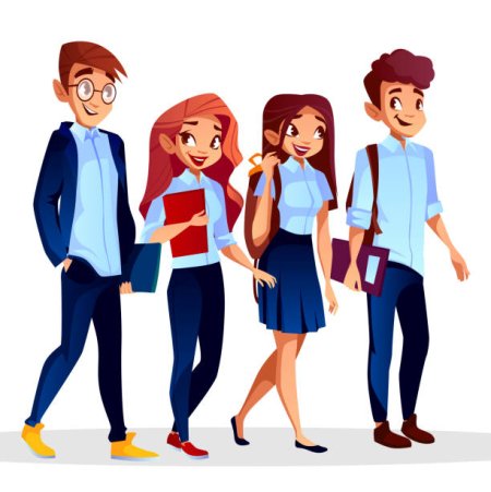 Школьники в мультяшном стиле