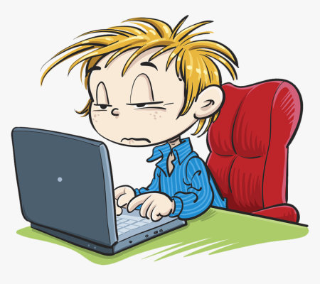 Мультяшка сидит за компьютером