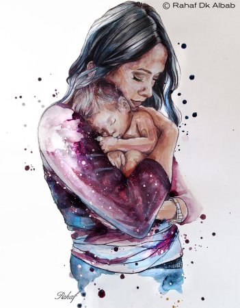 Женщина с ребенком акварель