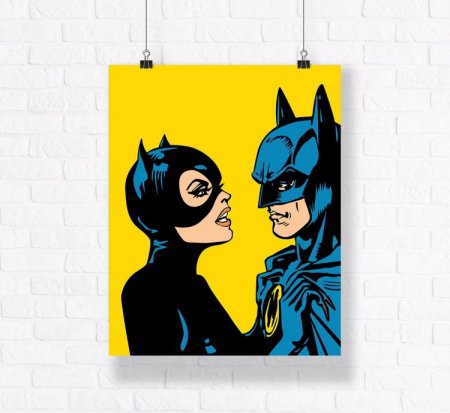 Поп-арт Бэтмен и женщина кошка