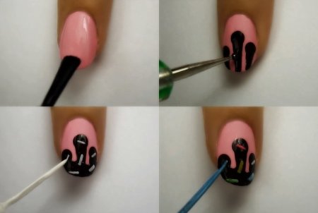 Синие ногти с цветочками