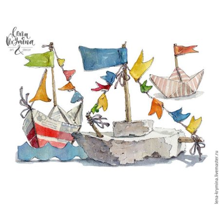 Кораблик иллюстрация акварель