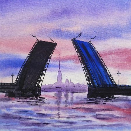 Питер акварель скетч мосты