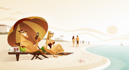 Пляж в мультяшном стиле