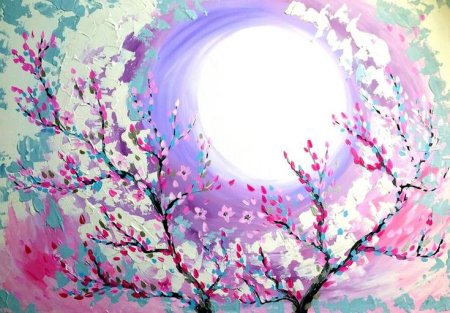 Картина с сакурой и солнцем