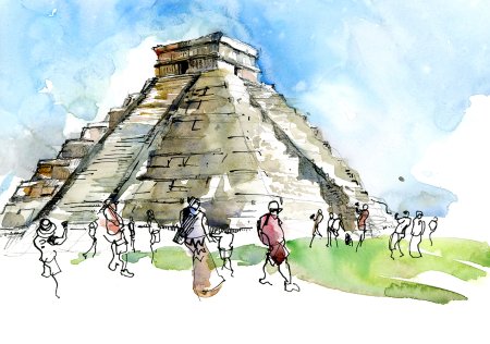 Пирамида Чичен-ица в Мексике карандашом