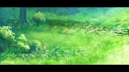 Поляна с деревом аниме