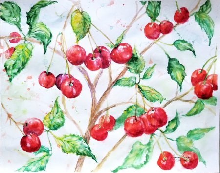 Вишня гуашью