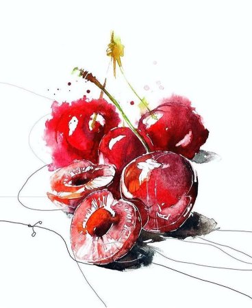 Скетчинг вишня акварель