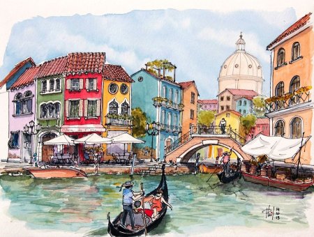 Венеция акварель скетч
