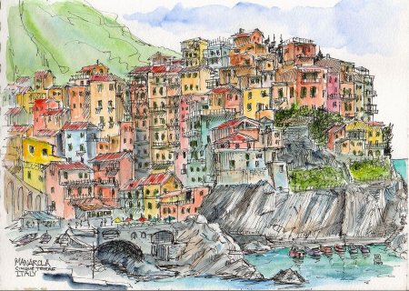 Чинкве-Терре акварель