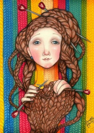 Рисованная девушка вязальщица