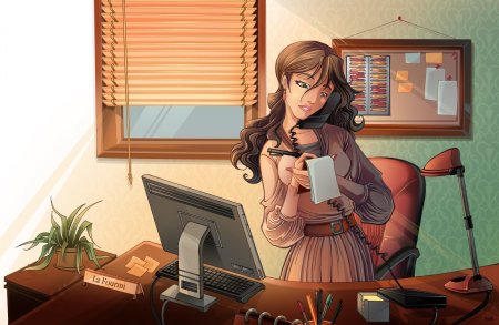Девушка в офисе нарисованная