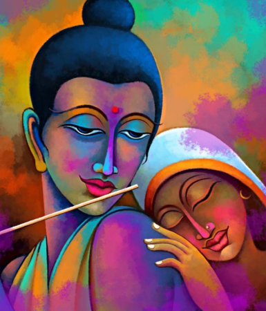 Картина Кришна и Радха Будда