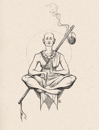 Эскиз Будда тату медитирующий монах