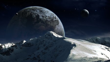 Горы на фоне планеты