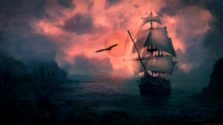 Пиратский корабль в море