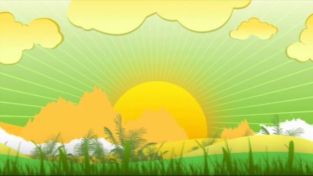Детский пейзаж с солнцем