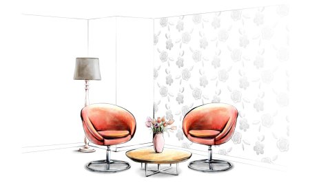 Предметы интерьера на белом фоне