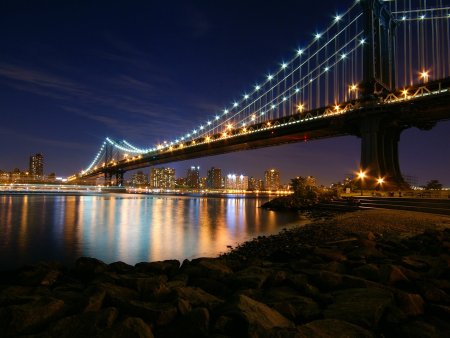 Ночной Нью-Йорк Манхэттен мост