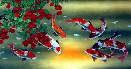 Живопись девять Карпов кои