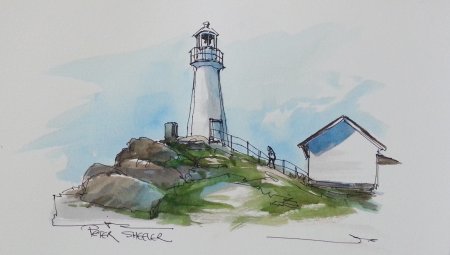 Скетчинг акварелью Маяк