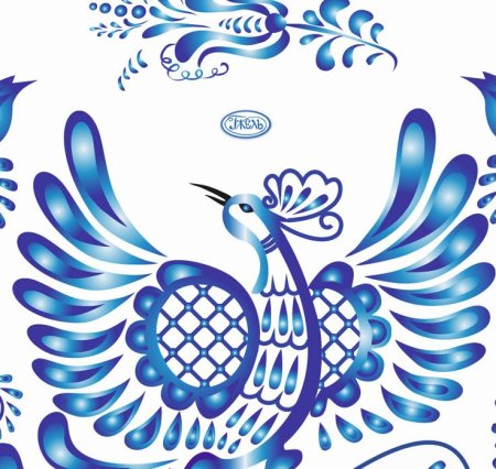 Птица в стиле Гжель рисунок