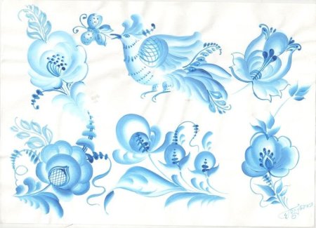 Элементы гжельской росписи птица