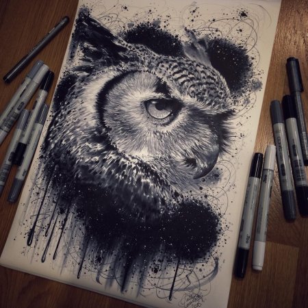 Сова тату эскиз реализм