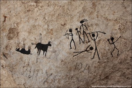 Древние наскальные рисунки людей первобытных людей