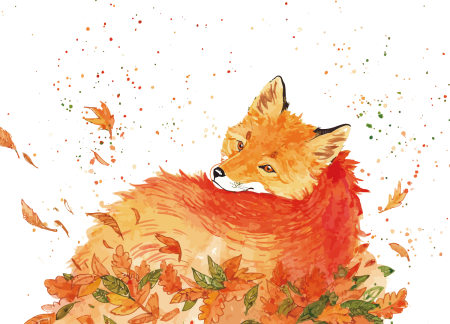 Лисичка с осенними листочками