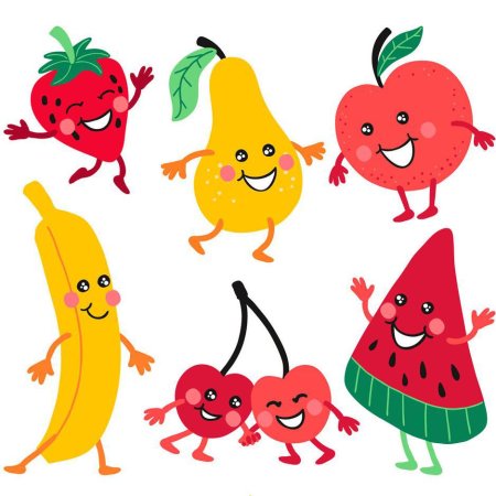 Наклейка веселая фрукты овощи