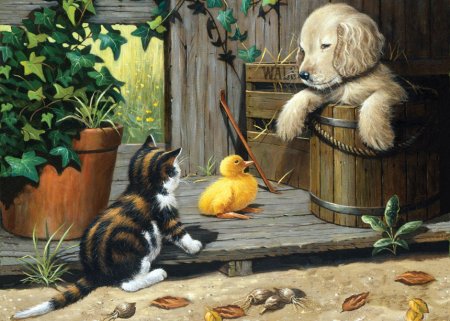 Картина кошки и собаки