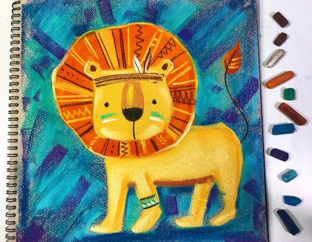 Животные масляной пастелью