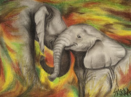 Слон масляная пастель