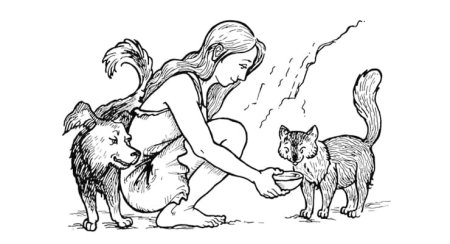 Человек с животным рисунок