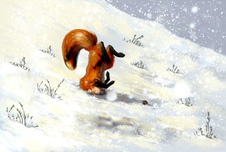 Лиса в снегу арт