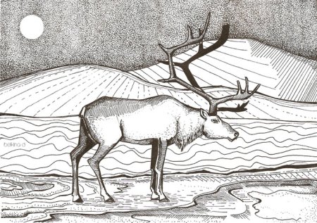 Пейзаж в графике с животными