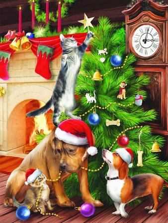 Животные наряжают елку