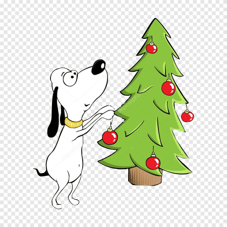 Собака рядом с елкой