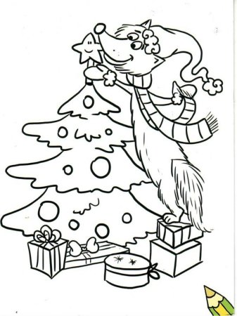 Лисичка с елкой раскраска